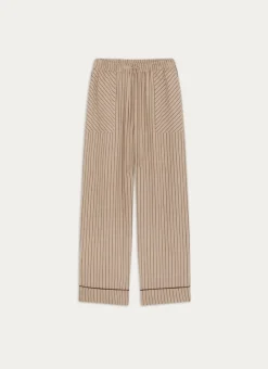 PANTALON DROIT EN COTON À RAYURES BEIGE