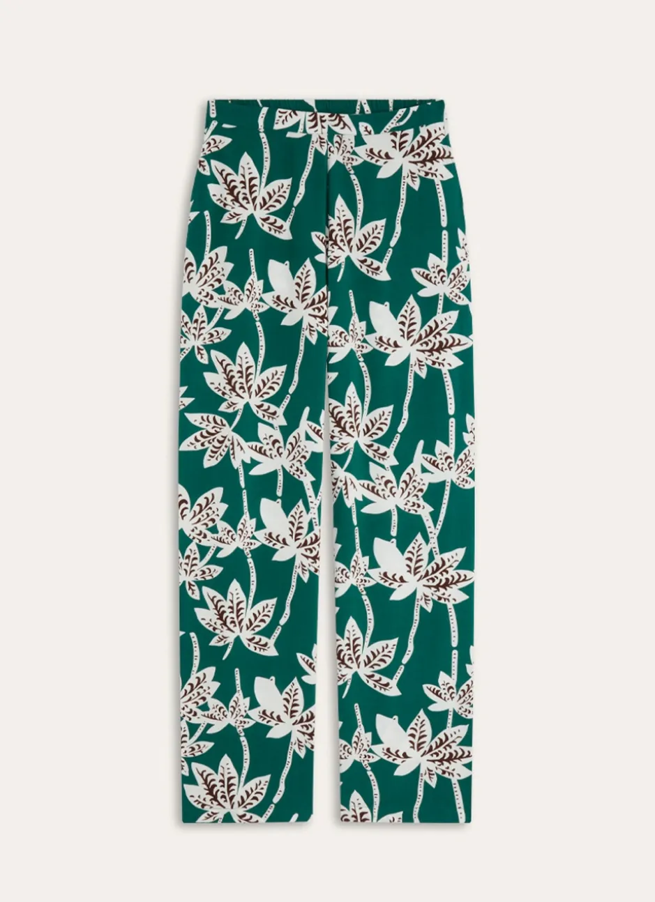 PANTALON EN VISCOSE IMPRIMÉE PALMIERS vert