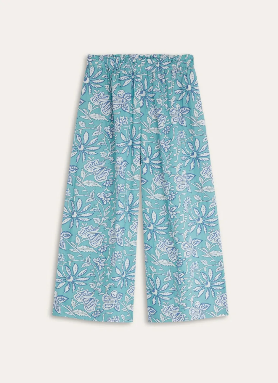 PANTALON FORME DROITE EN COTON IMPRIMÉ BLEU