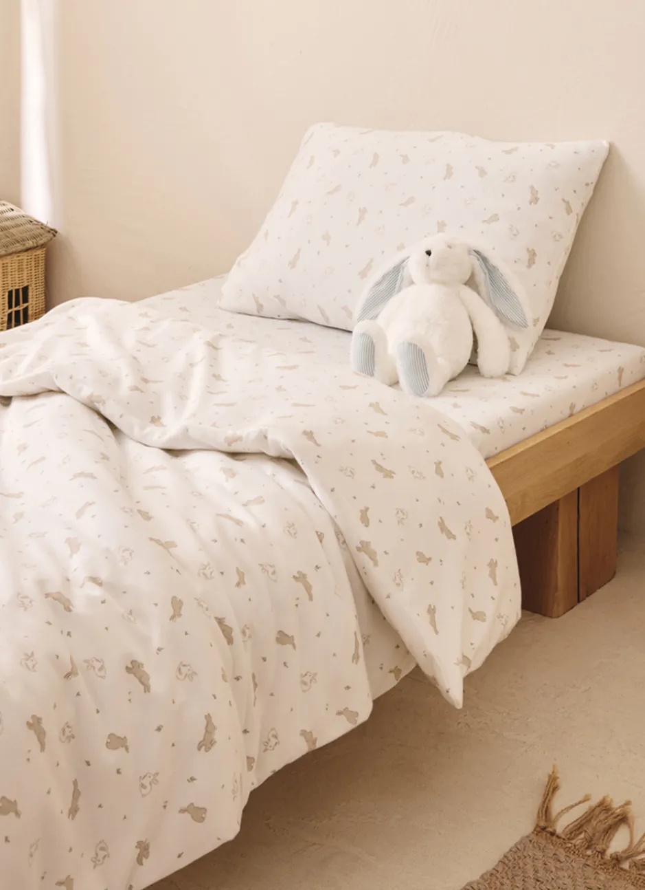 PARURE DE LIT BÉBÉ EN JERSEY IMPRIMÉ LAPIN BLANC