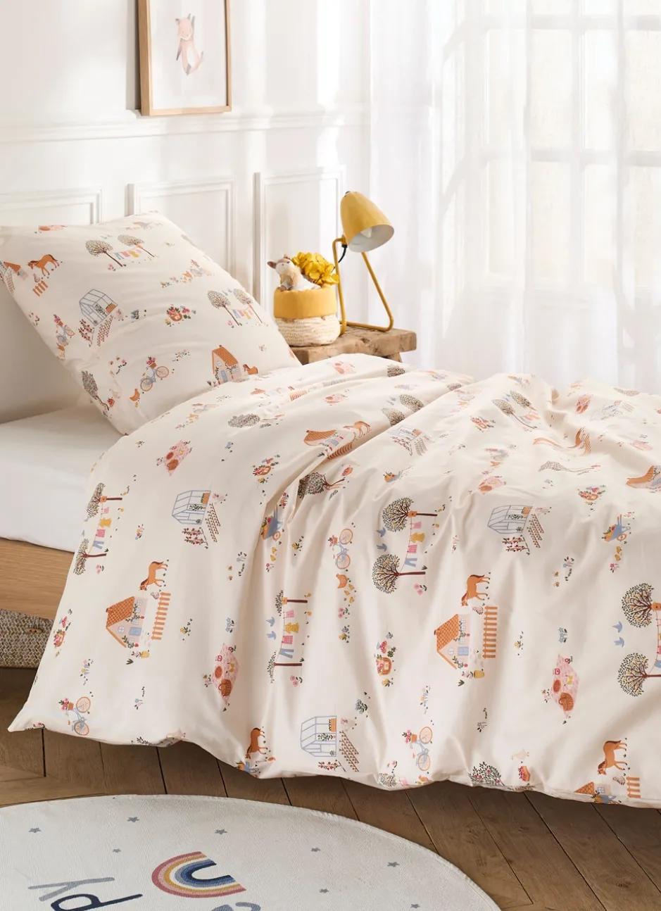 PARURE DE LIT ENFANT EN PERCALE DE COTON EGLANTINE MULTICOLORE