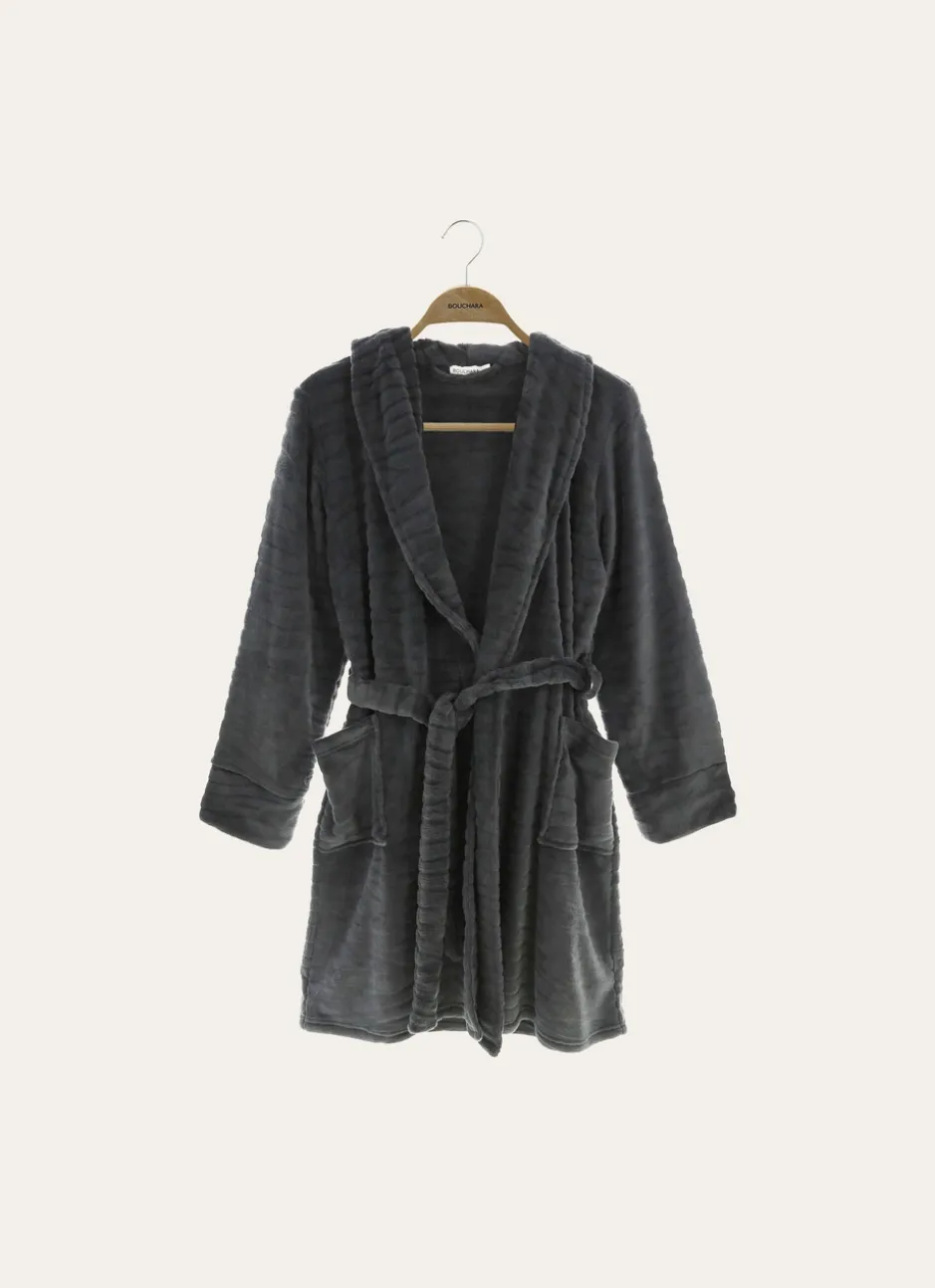 PEIGNOIR COURT EN VELOURS POLAIRE CHARBON