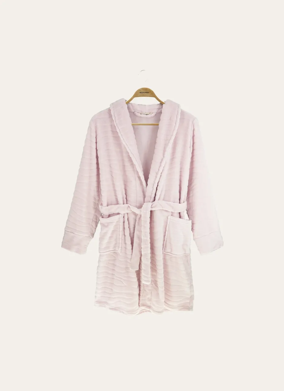 PEIGNOIR COURT EN VELOURS POLAIRE ROSE PÂLE