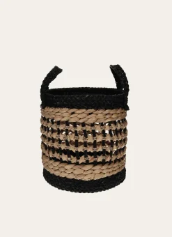PETIT PANIER TRESSÉ AVEC ANSES NATUREL/NOIR