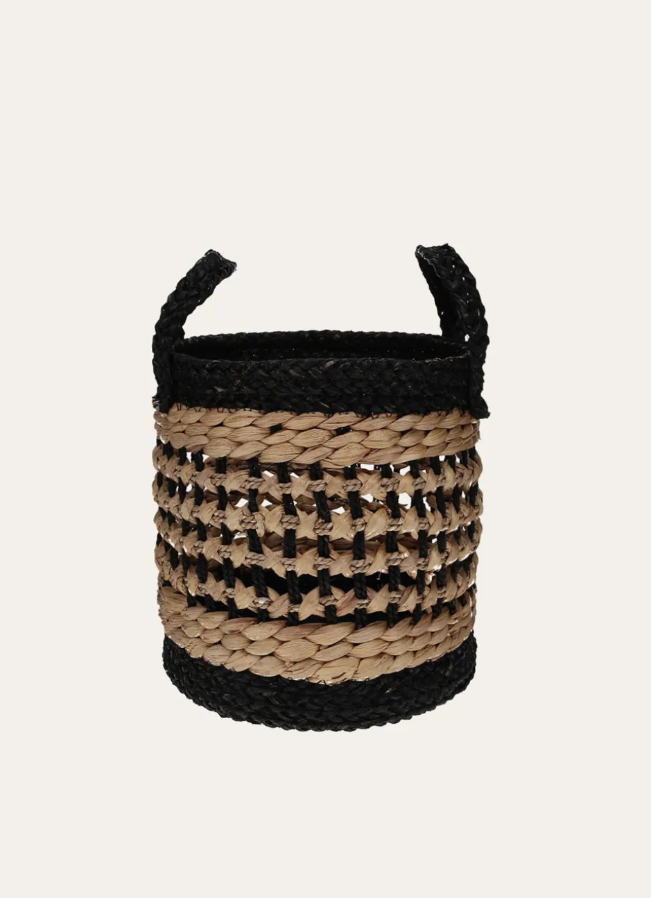 PETIT PANIER TRESSÉ AVEC ANSES NATUREL/NOIR