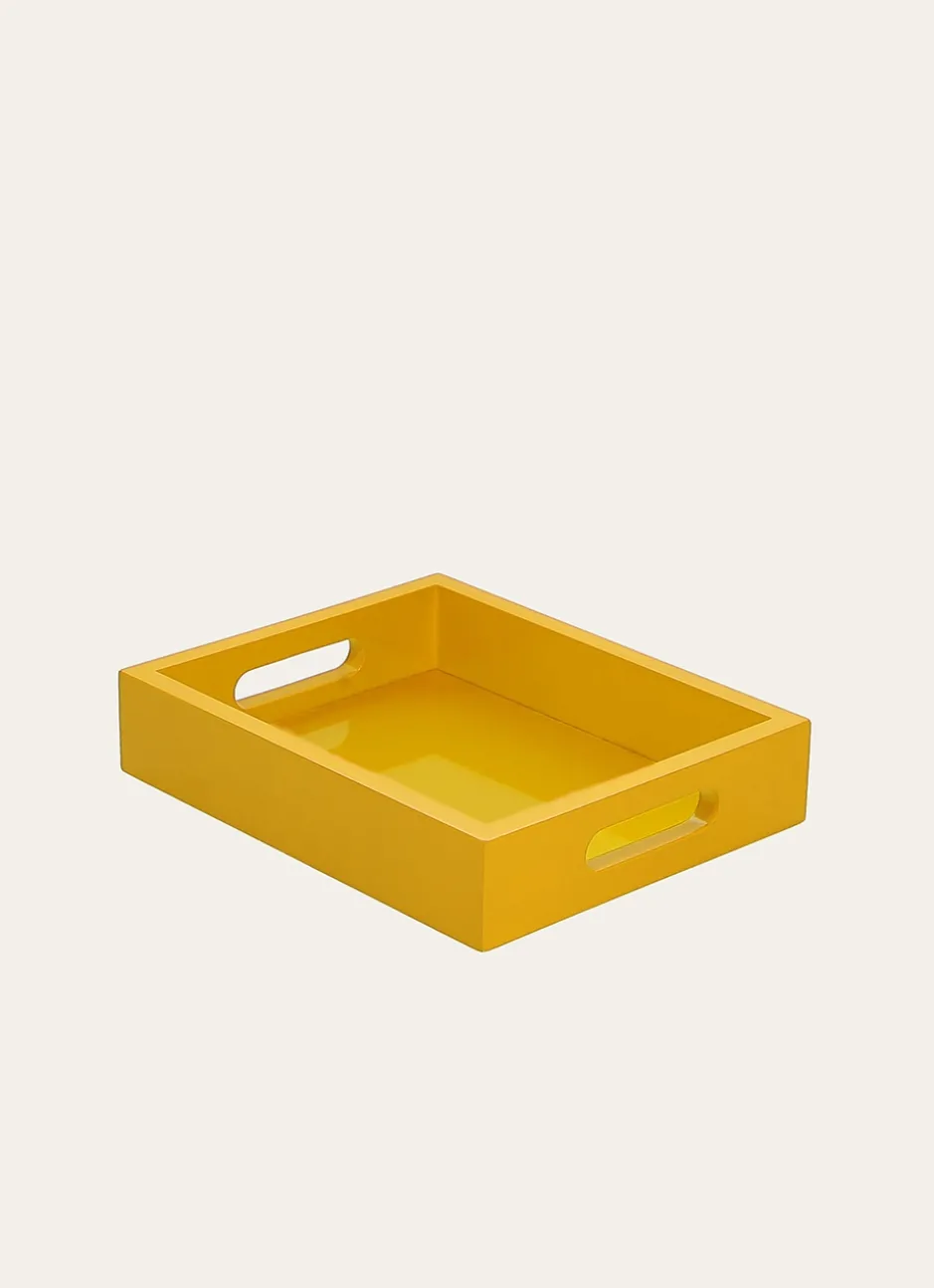 PETIT PLATEAU EN BOIS LAQUÉ MOUTARDE