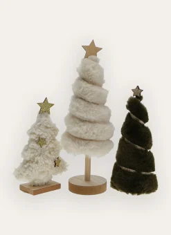 PETIT SAPIN DÉCORATIF EFFET FOURRURE ECRU