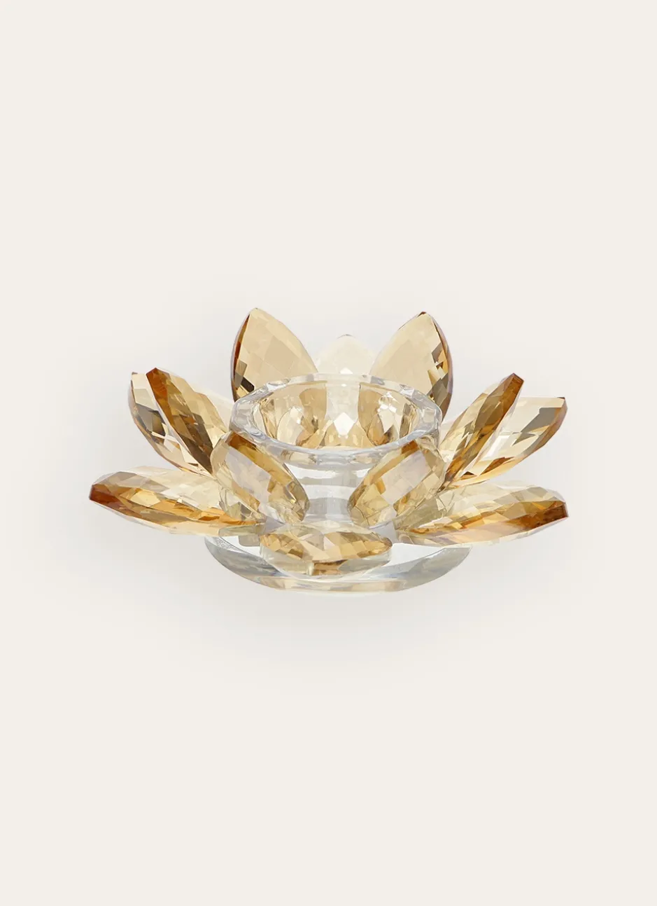 PHOTOPHORE FLEUR EN VERRE SCULPTÉ AMBRE