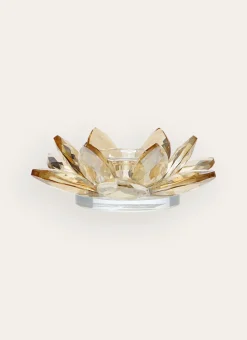 PHOTOPHORE FLEUR EN VERRE SCULPTÉ AMBRE