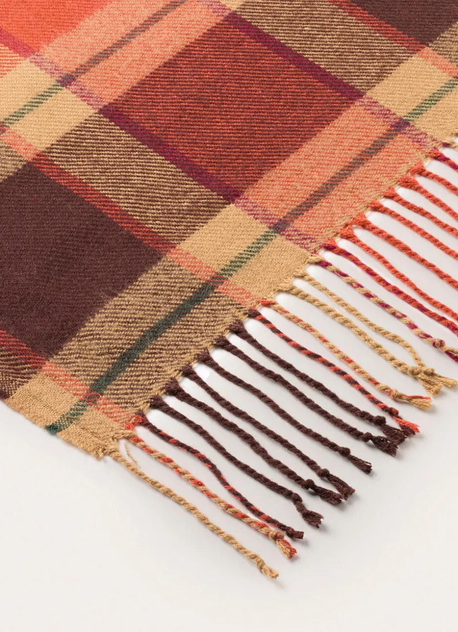 PLAID À CARREAUX AVEC FINITIONS FRANGÉES ROUILLE