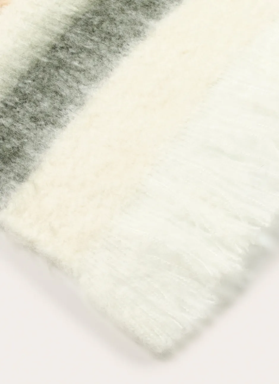 PLAID À RAYURES EFFET MOHAIR ÉCRU