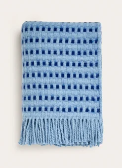 PLAID BICOLORE EN MÉLANGE DE LAINE BLEU CHINÉ