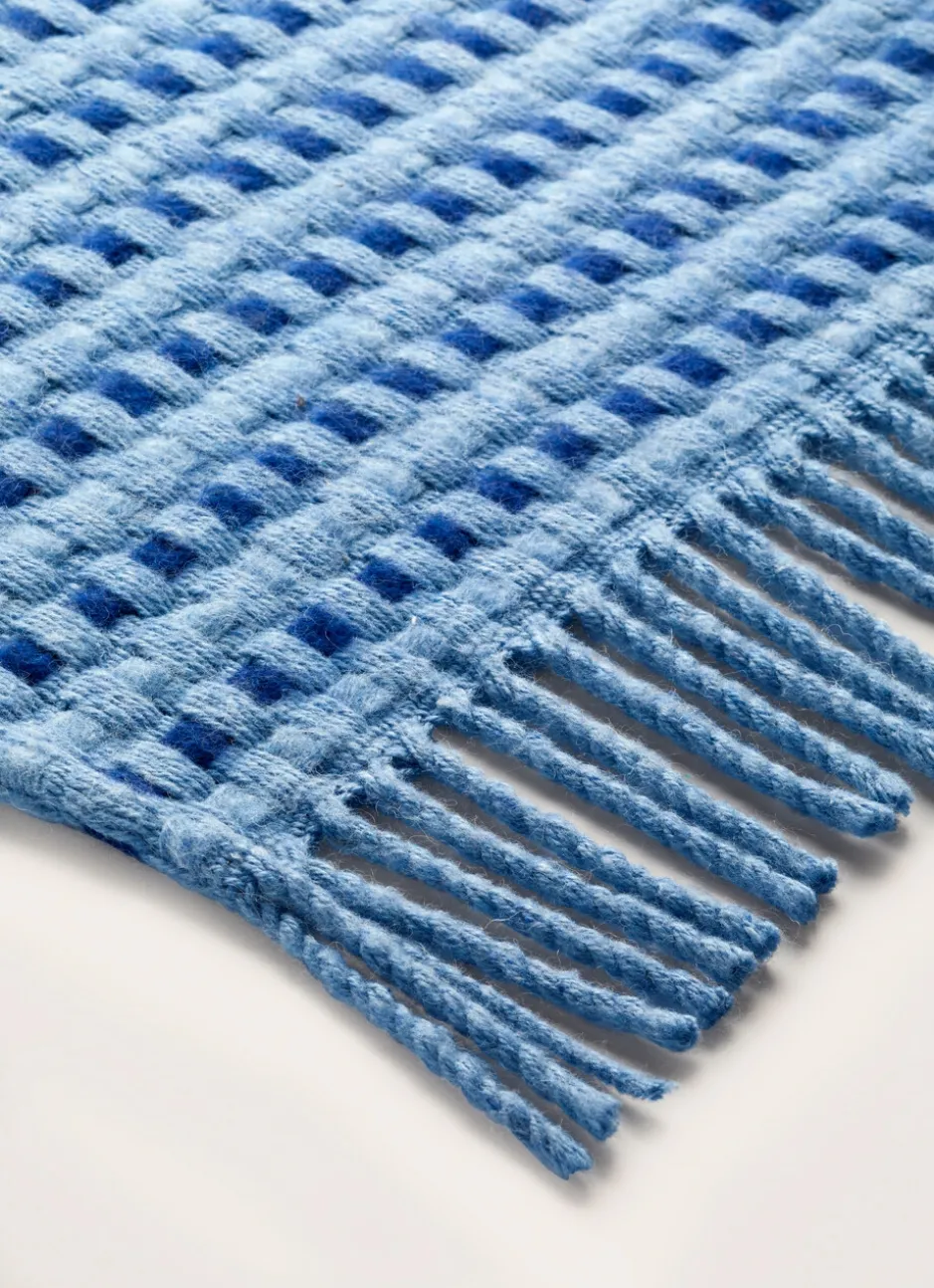 PLAID BICOLORE EN MÉLANGE DE LAINE BLEU CHINÉ