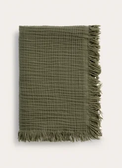 PLAID EN GAZE DE COTON KAKI FONCE