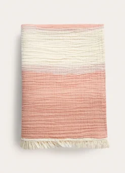 PLAID EN GAZE DE COTON RAYÉ TERRACOTTA