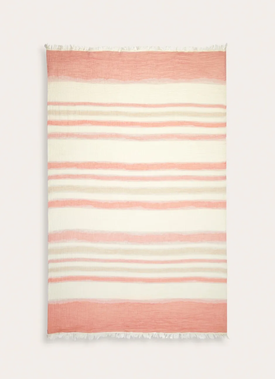 PLAID EN GAZE DE COTON RAYÉ TERRACOTTA
