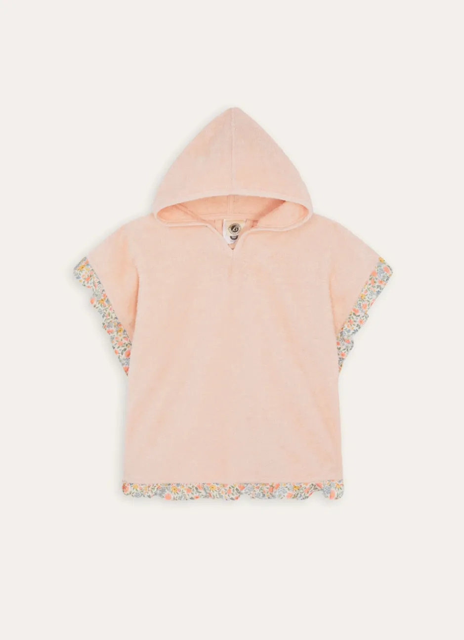 PONCHO DE BAIN EN ÉPONGE FLEURS ET FRUITS ROSE