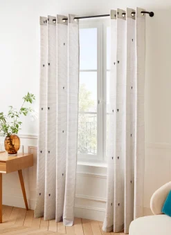 RIDEAU À RAYURES ET BRODERIES FLORALES JAHAZI BLANC CASSÉ