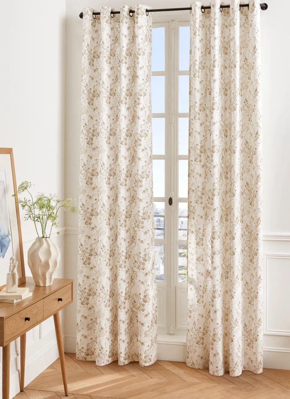 RIDEAU EN COTON MOTIF VÉGÉTAL ET FLORAL BLANC
