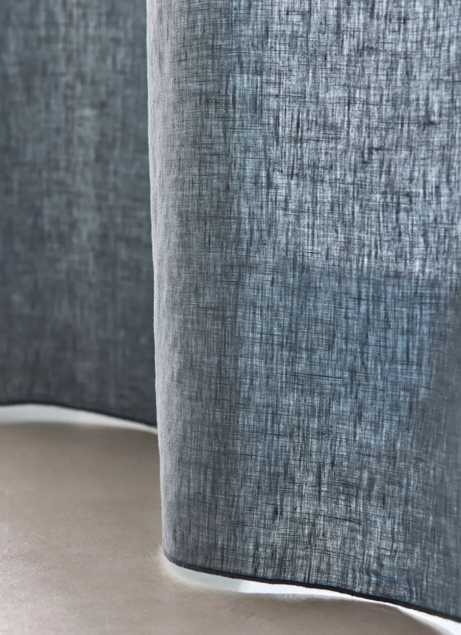 RIDEAU EN LIN LAVÉ BOURDON BLEU
