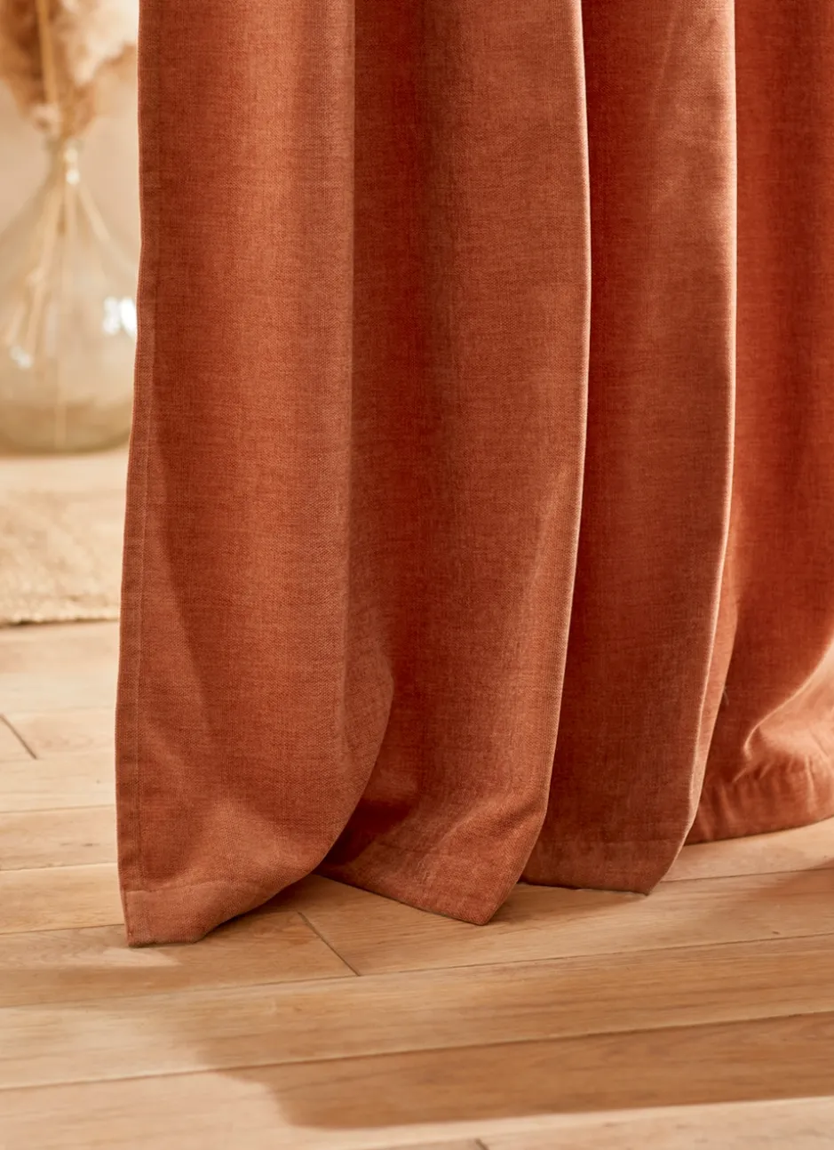 RIDEAU EN VELOURS CHENILLE UNI TERRACOTTA