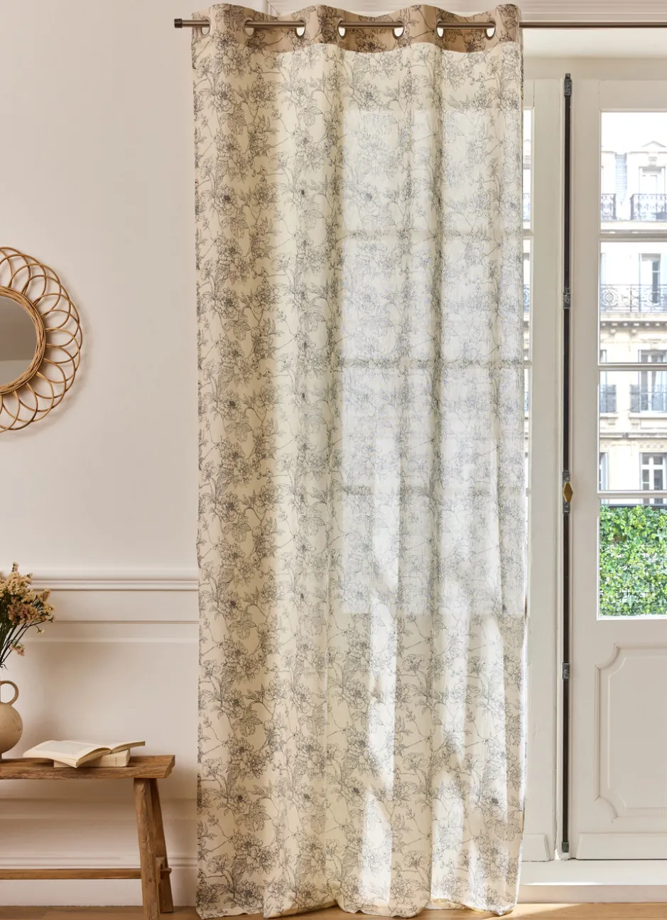 RIDEAU FLUIDE IMPRIMÉ DE FLEURS EN COTON ET LIN ECRU