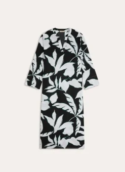 ROBE LONGUE EN COTON IMPRIMÉ FEUILLAGES Noir