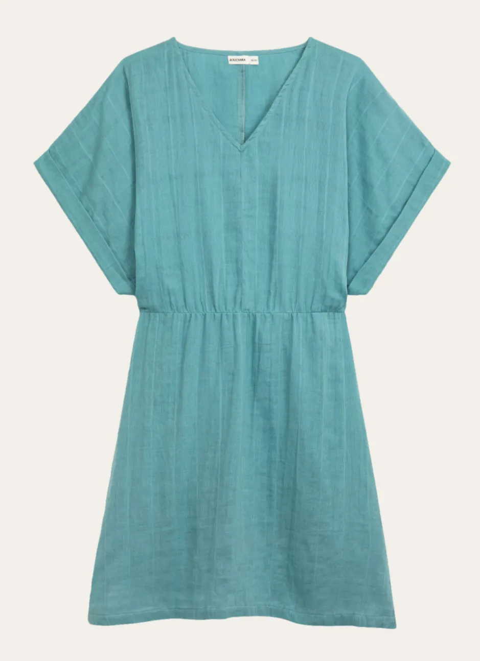 ROBE MANCHES COURTES EN GAZE DE COTON TURQUOISE