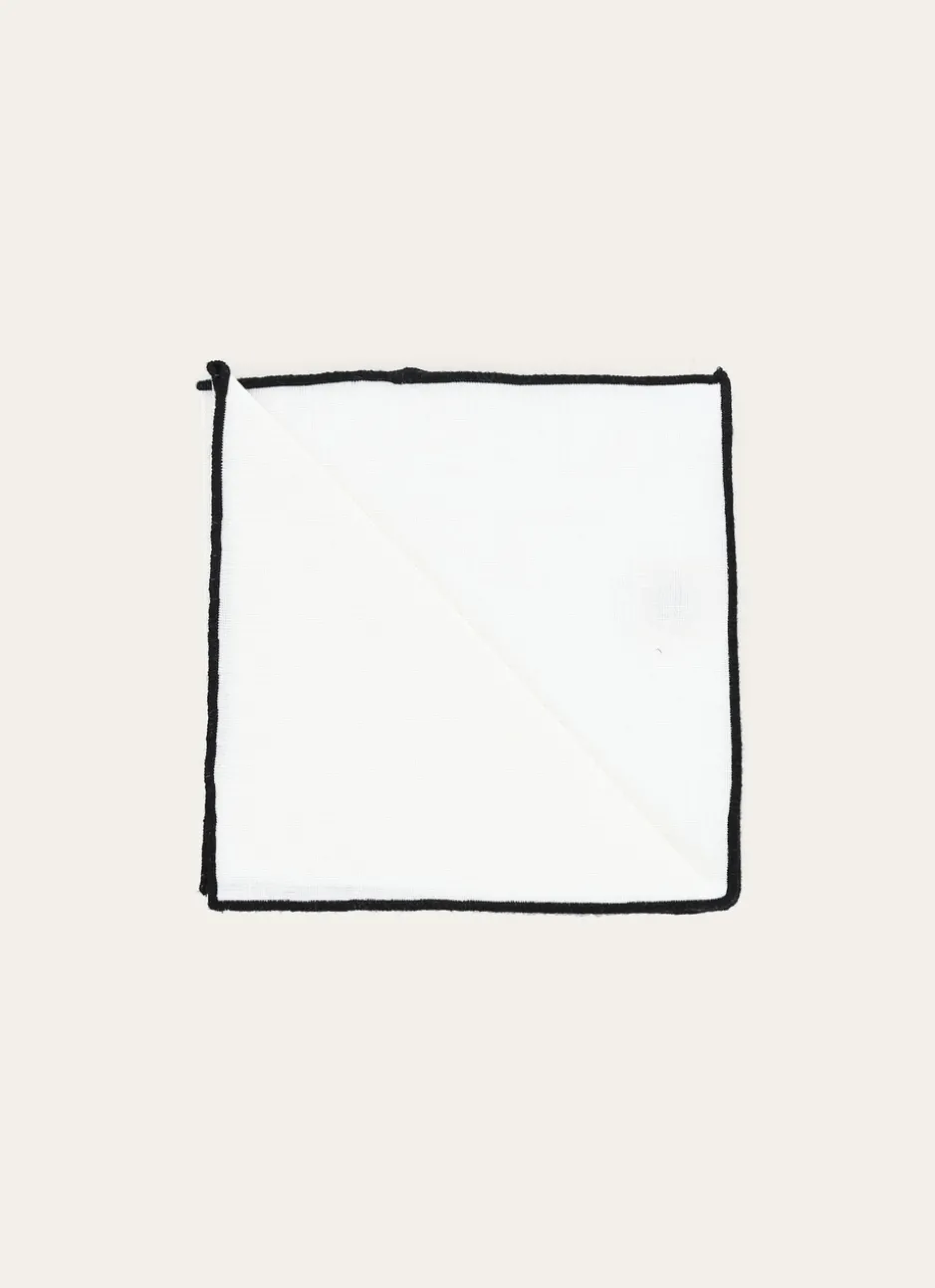 SERVIETTE DE TABLE EN COTON ET LIN BOURDON COLORÉ BLANC/NOIR