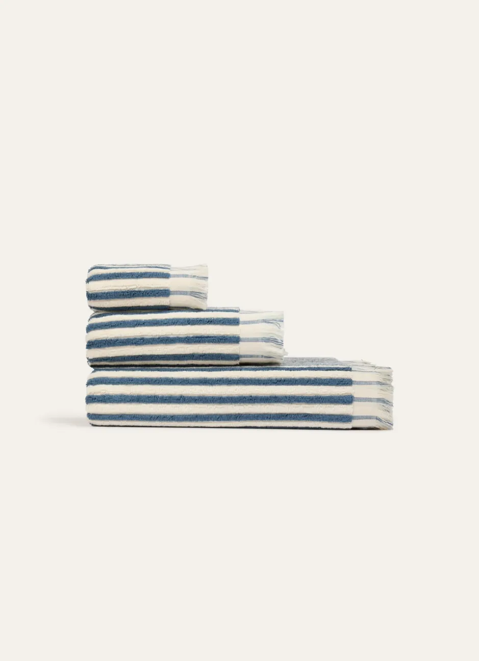 SERVIETTE DE TOILETTE À RAYURES DOUBLE FACE BLEU