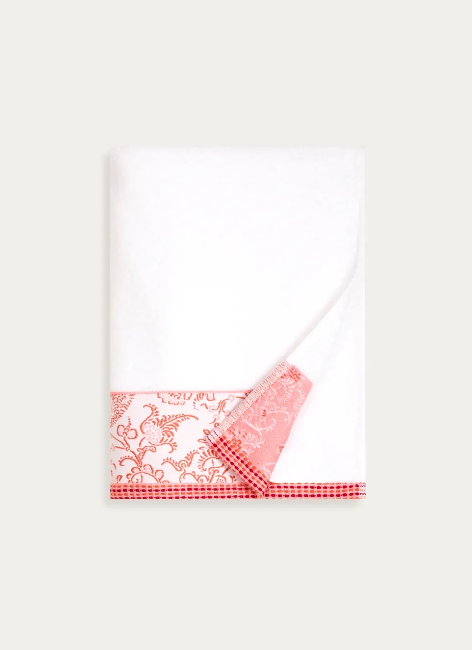 SERVIETTE DE TOILETTE EN JACQUARD MOTIF FLORAL ÉCRU/ROSE