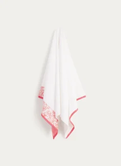 SERVIETTE DE TOILETTE EN JACQUARD MOTIF FLORAL ÉCRU/ROSE