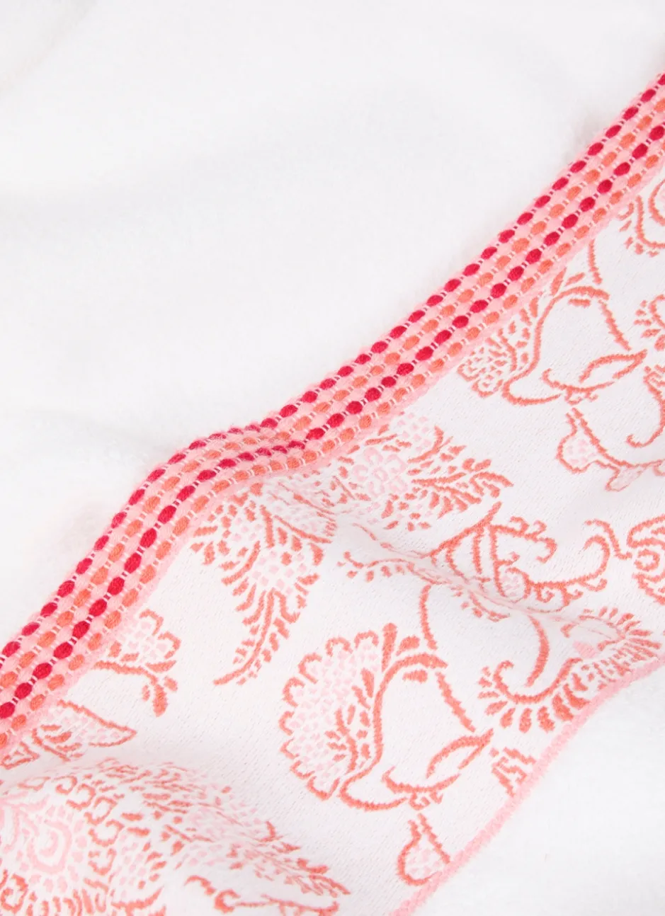 SERVIETTE DE TOILETTE EN JACQUARD MOTIF FLORAL ÉCRU/ROSE