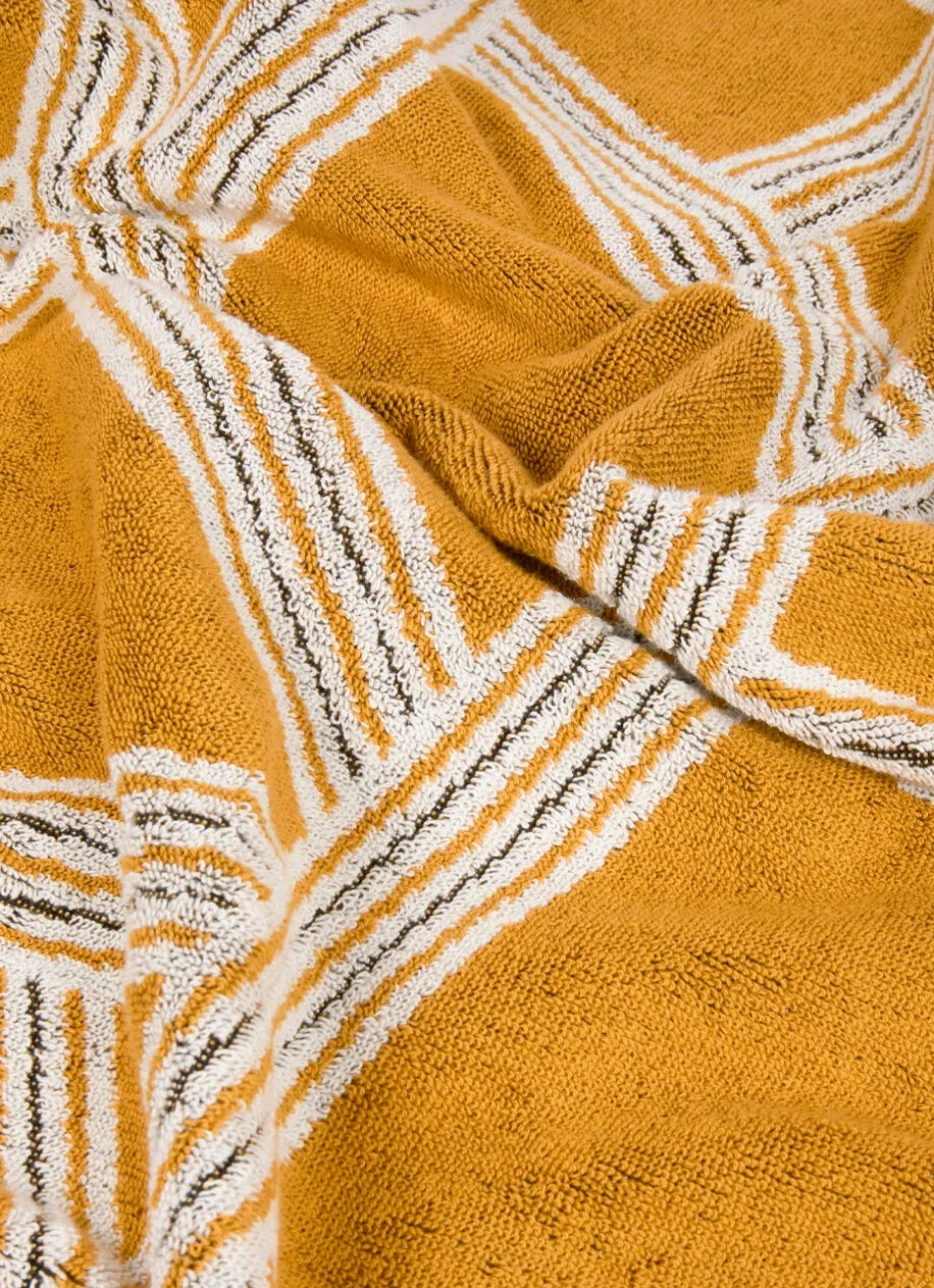 SERVIETTE DE TOILETTE JACQUARD MOTIFS GÉOMÉTRIQUES JAUNE OCRE