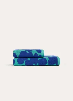 SERVIETTE DE TOILETTE JACQUARD BICOLORE FLEURIE BLEU/VERT