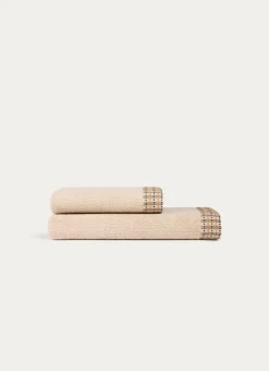 SERVIETTE DE TOILETTE UNIE AVEC LITEAU FANTAISIE BEIGE