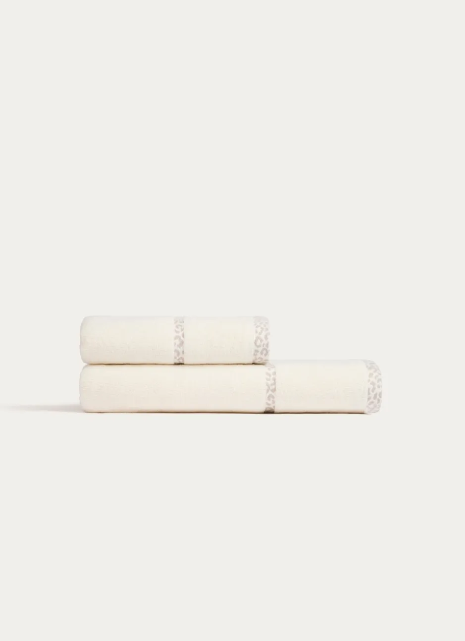 SERVIETTE DE TOILETTE UNIE AVEC LITEAU LÉOPARD BEIGE CLAIR