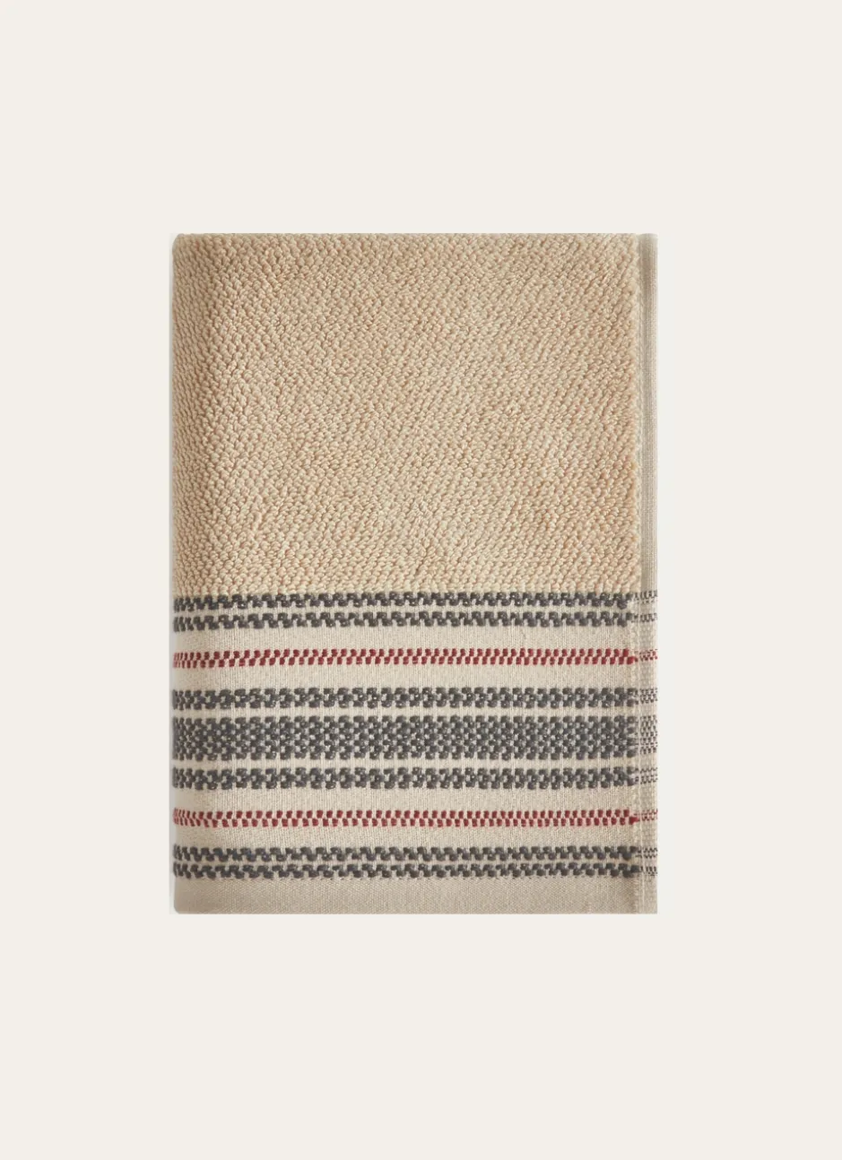 SERVIETTE DE TOILETTE UNIE AVEC LITEAU RAYÉ BEIGE