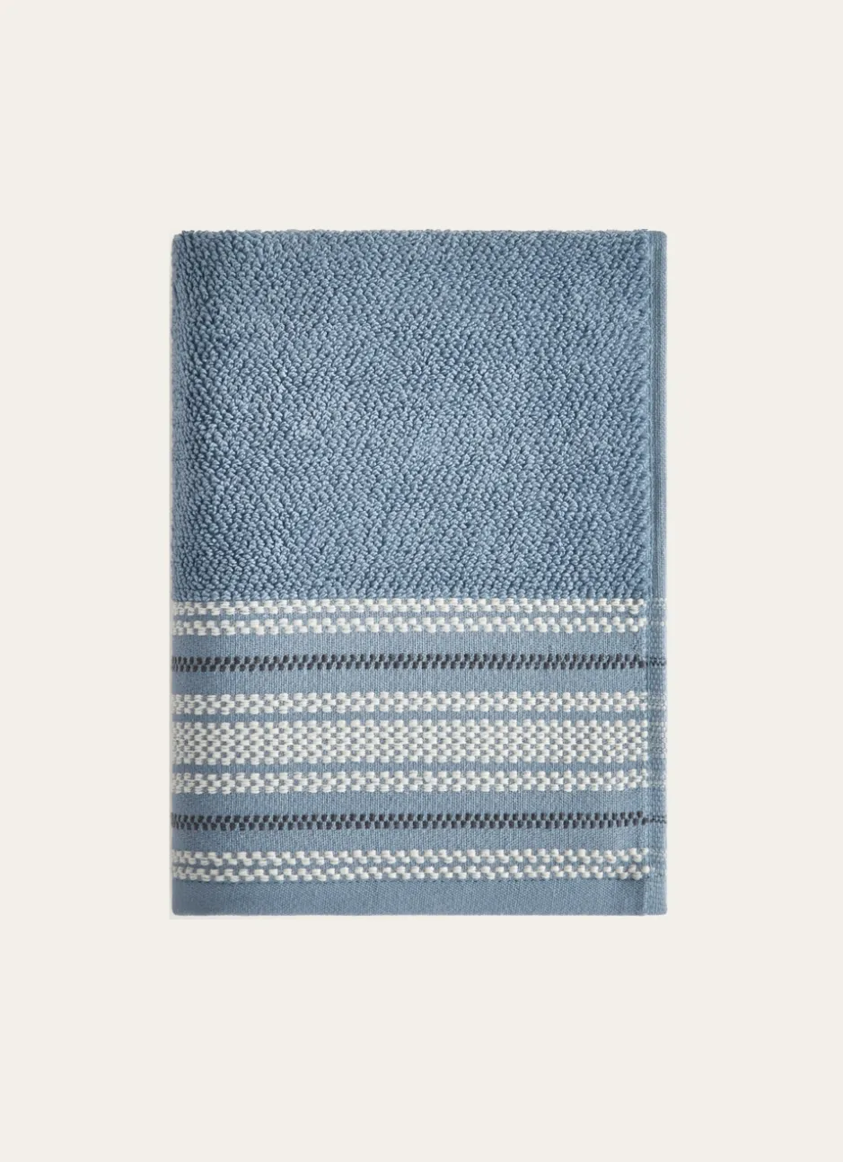 SERVIETTE DE TOILETTE UNIE AVEC LITEAU RAYÉ BLEU