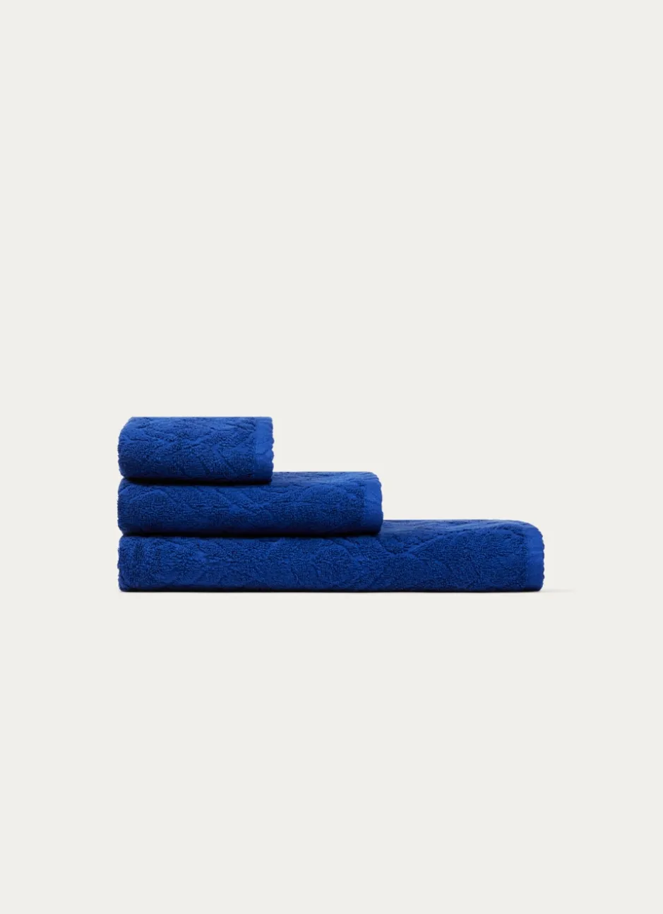 SERVIETTE INVITÉ UNIE JACQUARD CISELÉ BLEU