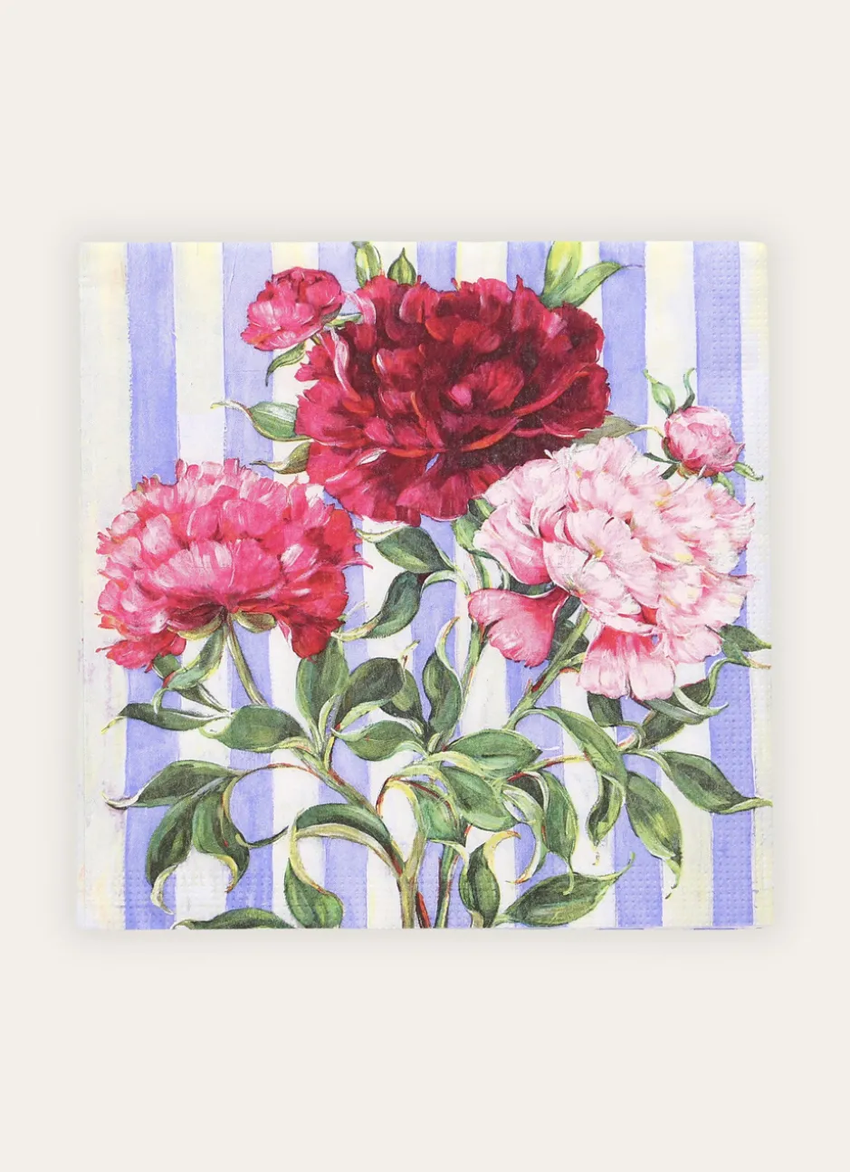 SERVIETTES EN PAPIER MOTIF FLEURS SUR RAYURES MULTICOLORE