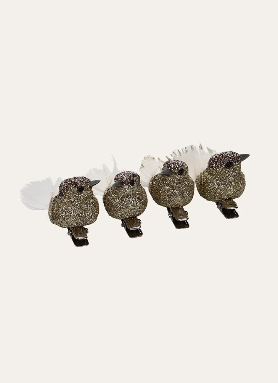 SET DE 4 PETITS OISEAUX BRILLANTS SUR CLIP PLATINE