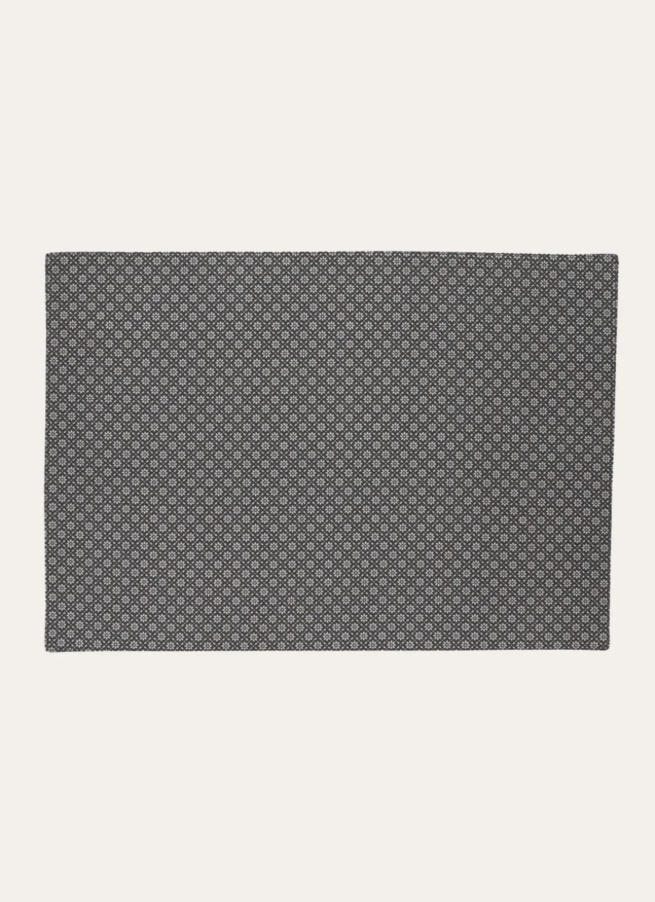 SET DE TABLE EN COTON ENDUIT MOTIF FANTAISIE GRIS/BLANC