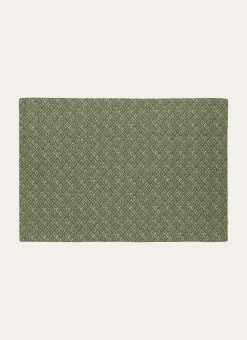 SET DE TABLE EN COTON IMPRIMÉ À MOTIF FANTAISIE KAKI/BLANC