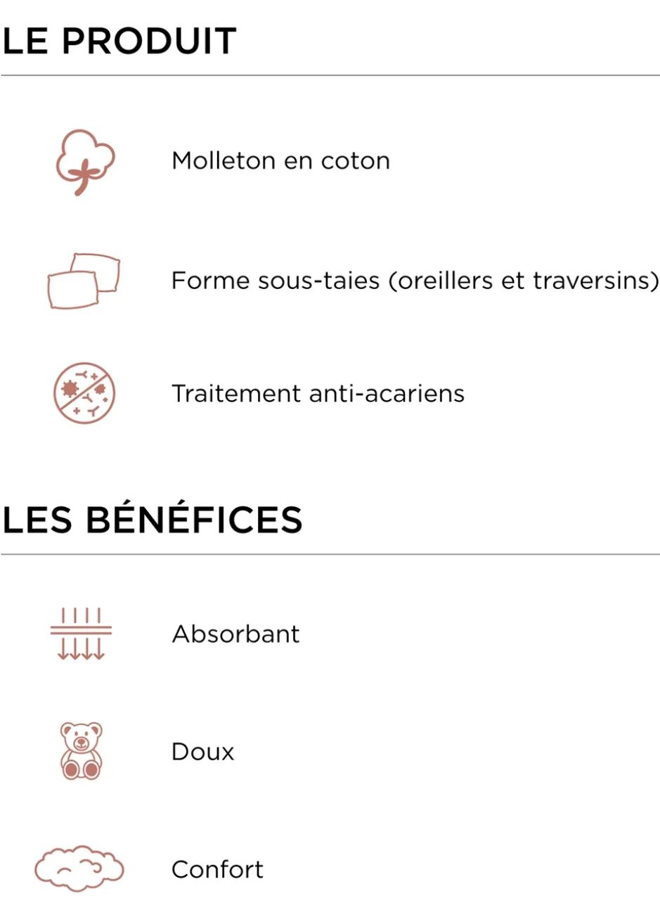 SOUS-TAIE D'OREILLER EN COTON ANTI-ACARIENS 220GR BLANC