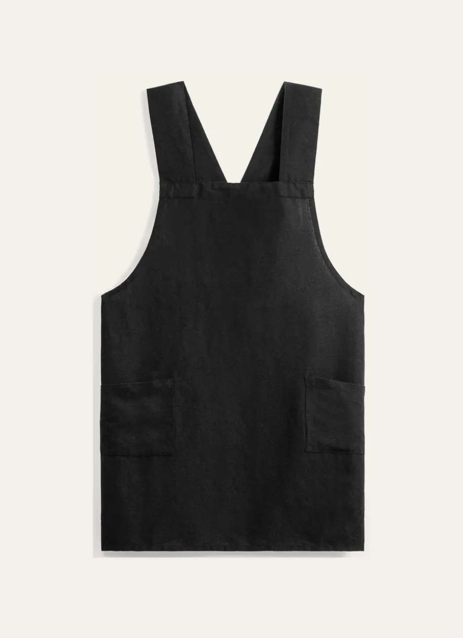 TABLIER JAPONAIS UNI EN COTON ET LIN NOIR