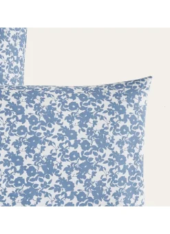 TAIE D'OREILLER FLEURIE EN COTON BCI BLEU