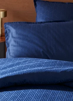 TAIE D'OREILLER JACQUARD UNI MOTIF GÉOMÉTRIQUE BLEU NUIT
