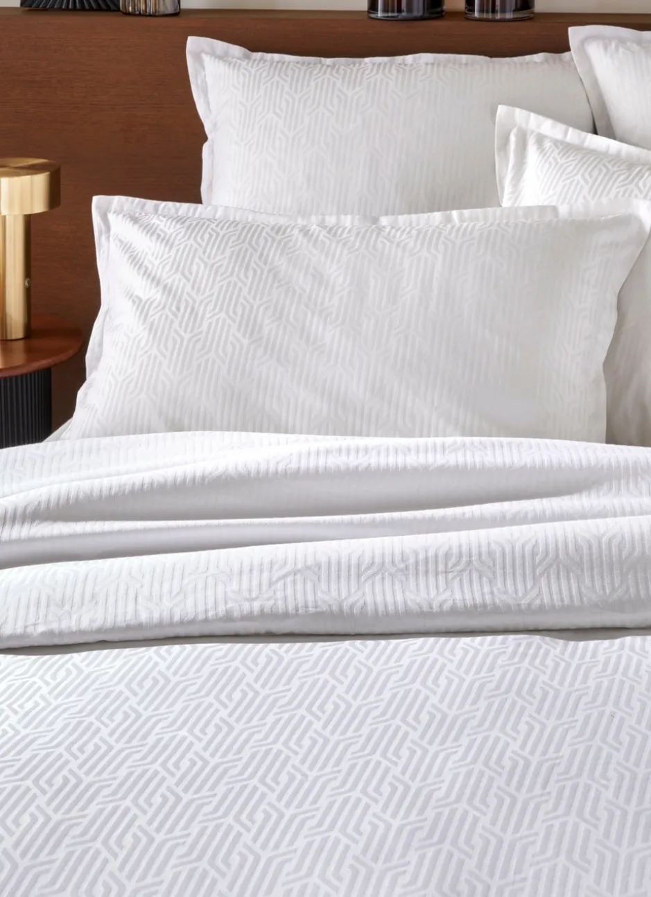 TAIE D'OREILLER JACQUARD UNI MOTIF GÉOMÉTRIQUE LAIT