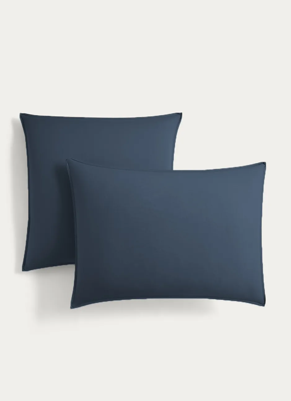 TAIE D'OREILLER UNIE EN COTON LAVÉ BIO Bleu ORAGE